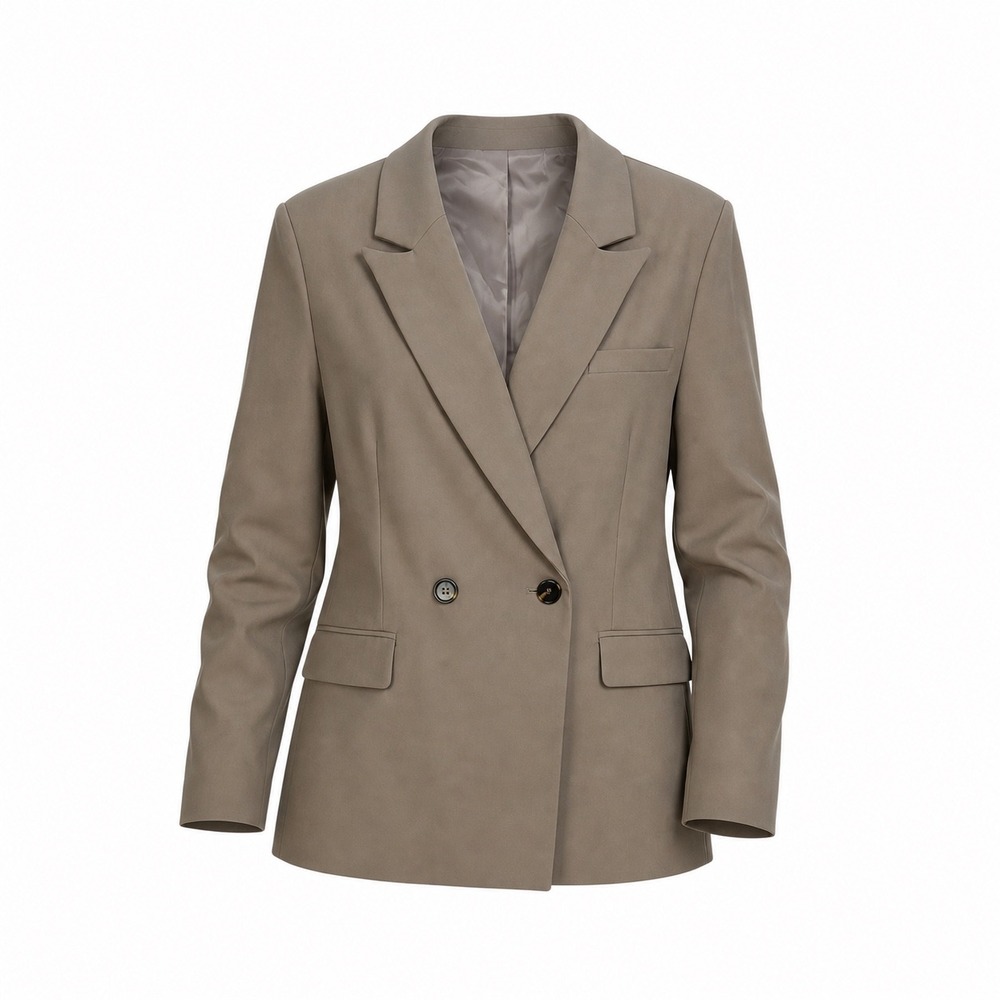 Crescent Blazer Medium Taupe Double Breasted Professional Minimalist Stretch